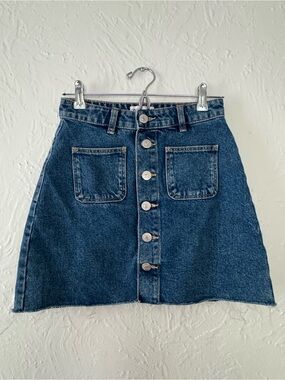 Zara Dark Blue Button-Front Mini Denim Skirt